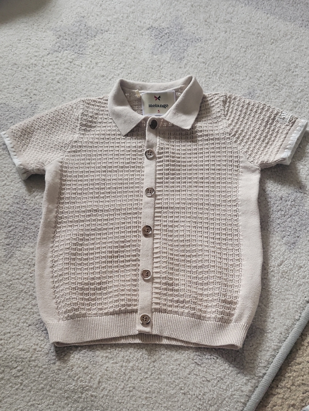 Melange Cream Knit Button-Down Polo for Kids